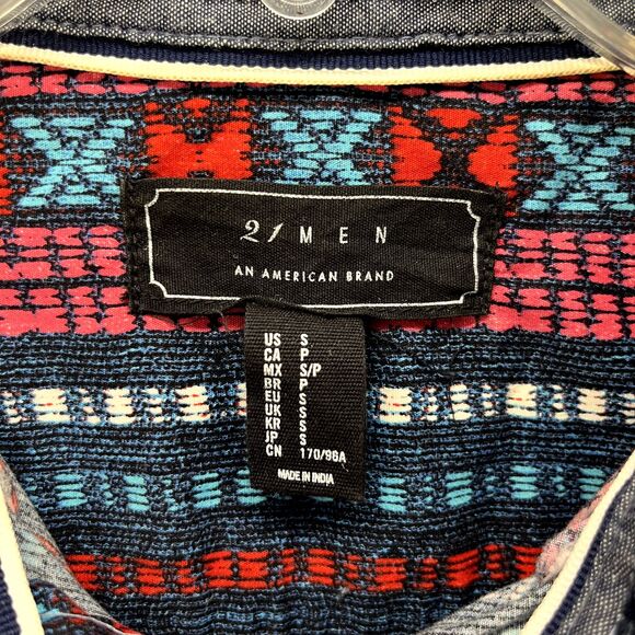 21 Men Shirt Small Blue‎ Red Button Down Classic Fit Short Sleeve Striped pocket - Picture 9 of 13